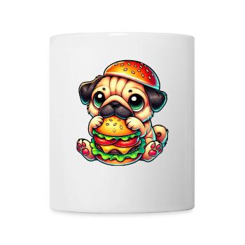 Süßer Hund Mops Hamburger Cheeseburger Fast Food - Tasse - Weiß - Vorne