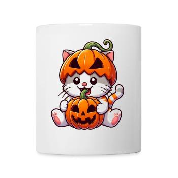 Mignon Halloween chat citrouille dessin animé - Mug blanc - blanc - Devant