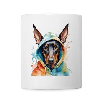 Dobermann Hoodie Hund Bunt Lustig Tier Print - Tasse - Weiß - Vorne