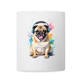 Mops Kopfhörer Hund Bunt Lustig Tier Design Print - Tasse - Weiß - Vorne