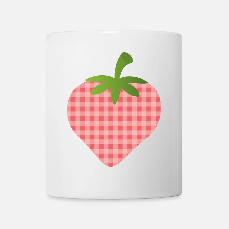 Erdbeere mit Karomuster - personalisierbar - Tasse - Weiß