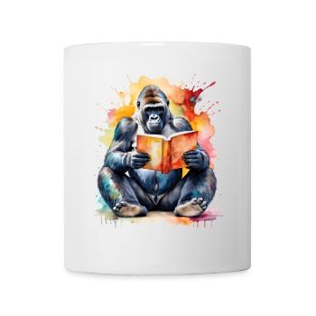 Gorilla Reading Book Monkey Coloré Animal Design Imprimer - Mug blanc - blanc - Devant