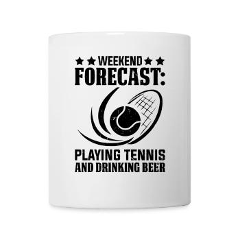Prévisions pour le week-end Jouer au tennis et boire de la bière - Mug blanc - blanc - Devant