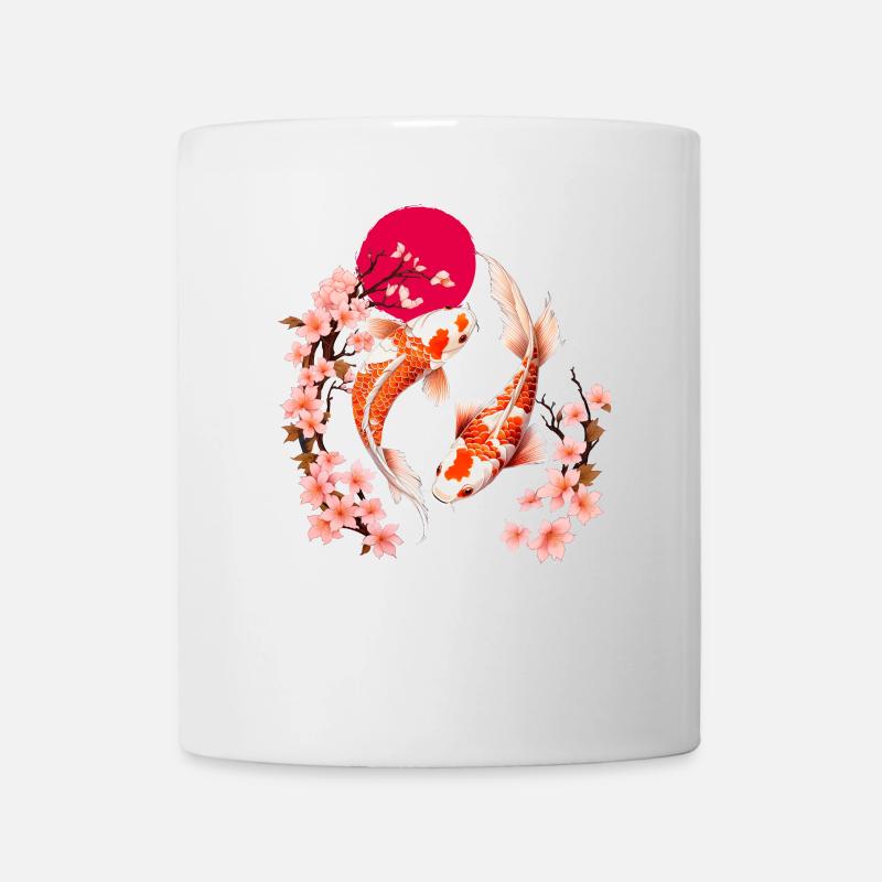 Koi and cherry blossoms in the red moon - Mug - white
