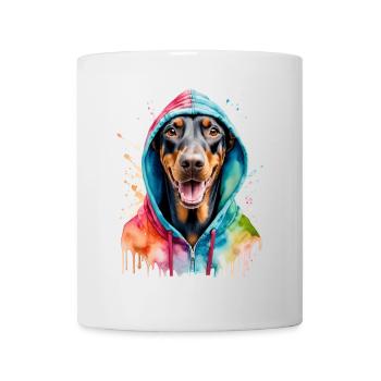 Dobermann Hoodie Hund Bunt Lustig Tier Print - Tasse - Weiß - Vorne