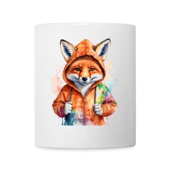 Fuchs Hoodie Bunt Lustig Tier Design Print - Tasse - Weiß - Vorne