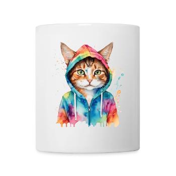 Katze Hoodie Bunt Lustig Tier Design Print - Tasse - Weiß - Vorne
