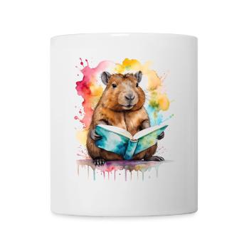 Capybara livre de lecture Capy coloré Animal Design imprimé - Mug blanc - blanc - Devant