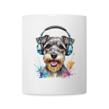 Zwergschnauzer Kopfhörer Hund Lustig Design Print - Tasse - Weiß - Vorne