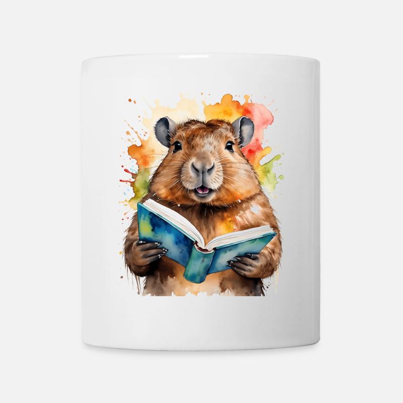 Capybara Lesen Buch Capy Bunt Tier Design Print - Tasse - Weiß