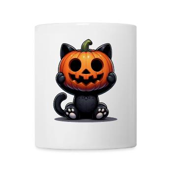Süße Schwarze Katze Kürbis Halloween Design Kostüm - Tasse - Weiß - Vorne