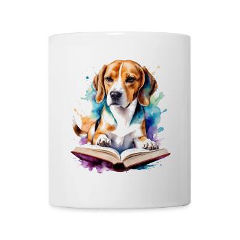 Beagle Reading Book Dog Funny Animal Design Print - Mug - white - Front
