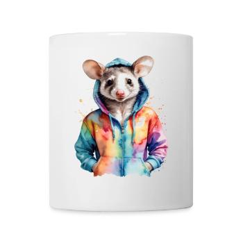 Sweat à capuche Opossum Imprimé de design d’animaux colorés - Mug blanc - blanc - Devant