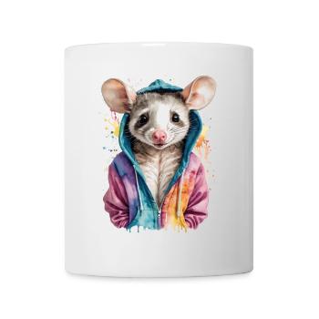 Sweat à capuche Opossum Imprimé de design d’animaux colorés - Mug blanc - blanc - Devant