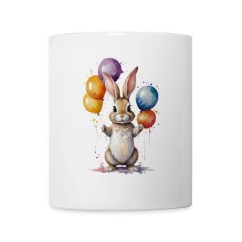 Hase mit Luftballons - Entzückendes Aquarell - Tasse - Weiß - Vorne