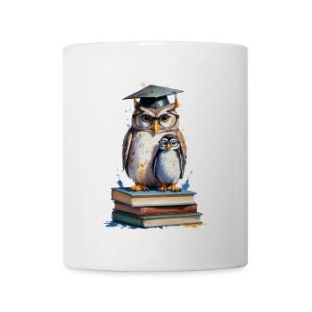 Eule auf Büchern - Wissenschaftliches Aquarell - Tasse - Weiß - Vorne