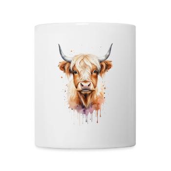 Highland Cow Aquarell Kunst - rustikal und charmant - Tasse - Weiß - Vorne
