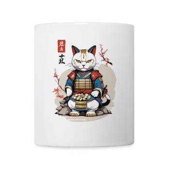 Samurai Katze im Asiatischen Ukiyo-E Stil - Tasse - Weiß - Vorne