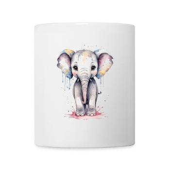Éléphant Kawaii Aquarelle - Adorable Bébé Elephan - Mug blanc - blanc - Devant