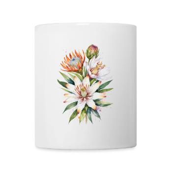 Asiatische Lilien und Protea-Blüten Aquarellkunst - Tasse - Weiß - Vorne