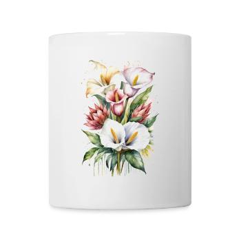 Calla Lilies and Protea Flowers in Watercolor - Mug - white - Front