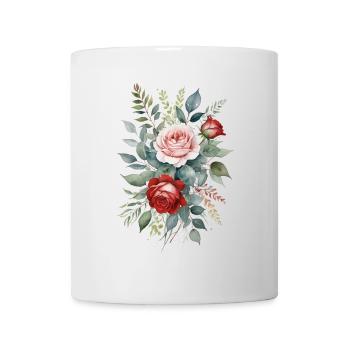 Feuilles d’eucalyptus avec des roses roses et rouges dans l’eau - Mug blanc - blanc - Devant