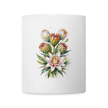 Exquisite botanische Aquarell-Protea-Blüten - Tasse - Weiß - Vorne