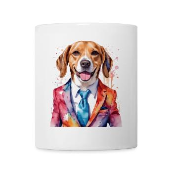 Beagle Anzug Hund Bunt Lustig Tier Design Print - Tasse - Weiß - Vorne