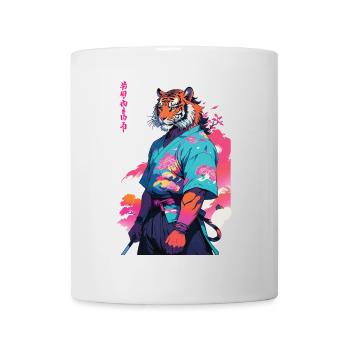 Tiger Yokai Vaporwave Aesthetic Samurai Art - Mug - white - Front