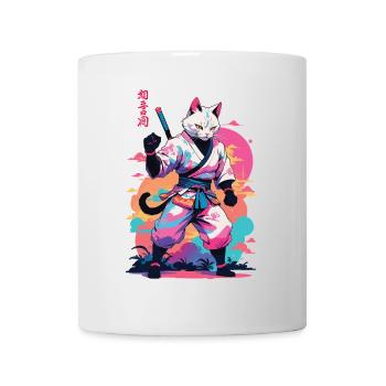 Samurai Katze Vaporwave Aesthetic Japan Kunst - Tasse - Weiß - Vorne