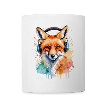 Fuchs Kopfhörer Musik Bunt Tier Design Print - Tasse - Weiß - Vorne