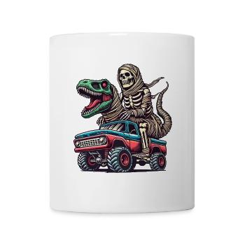 Dino Mit Skelett Dinosaurier Auf Monstertruck - Tasse - Weiß - Vorne