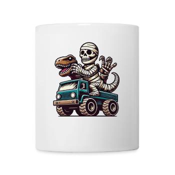 Dino Mit Skelett Dinosaurier Auf Monstertruck - Tasse - Weiß - Vorne