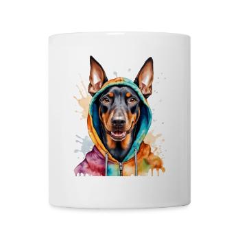 Dobermann Hoodie Hund Bunt Lustig Tier Print - Tasse - Weiß - Vorne