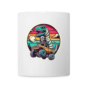 Dino with skeleton dinosaur on monster truck - Mug - white - Front