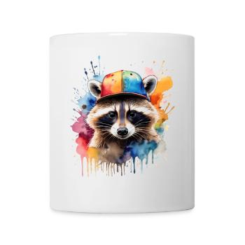 Raccoon Snapback Cap Colorful Animal Design Print - Mug - white - Front
