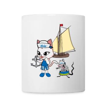 maritim Katze Ratte Seemänner Moin Kinder - Tasse - Weiß - Vorne