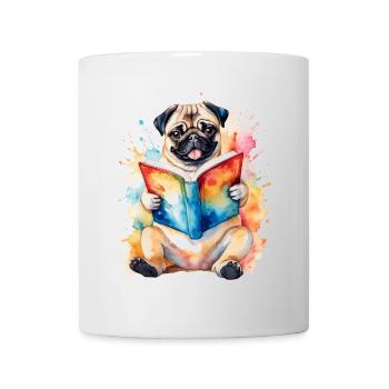 Carlin lecture livre chien coloré drôle animal design imprimer - Mug blanc - blanc - Devant