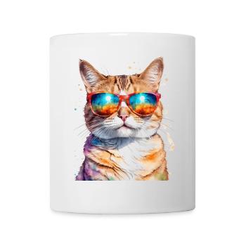 Katze Sonnenbrille Bunt Lustig Tier Design Print - Tasse - Weiß - Vorne
