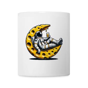 Astronaut Relaxing on Cheese Moon with Beer Funny - Mug - white - Front
