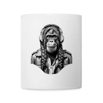 Rockmusik-Shirt: Fokussierter Affe in Lederjacke - Tasse - Weiß - Vorne