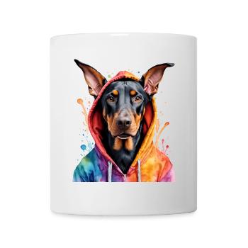 Dobermann Hoodie Hund Bunt Lustig Tier Print - Tasse - Weiß - Vorne
