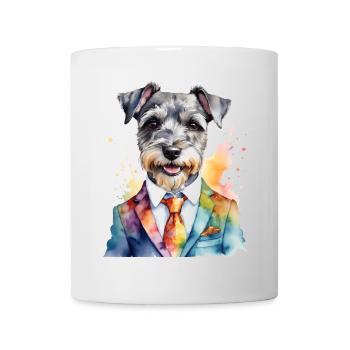 Zwergschnauzer Anzug Hund Lustig Tier Design Print - Tasse - Weiß - Vorne