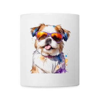 Shih Tzu Sonnenbrille Hund Lustig Tier Print - Tasse - Weiß - Vorne