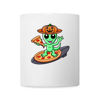 Halloween Alien Surfer Pizza Dessin animé - Mug blanc - blanc - Devant