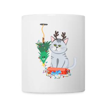 Chat et sapin de Noël Anti Noël - Mug blanc - blanc - Devant