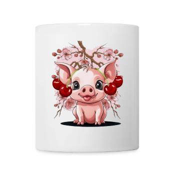Pig, Cherries, Cherry, Piglet, Cherry Blossom - Mug - white - Front