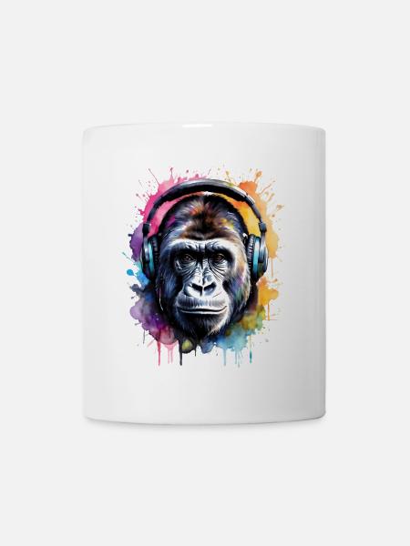 Gorilla Kopfhörer Affe Bunt Tier Design Print - Tasse - Weiß