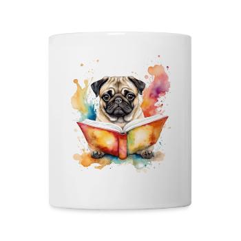 Carlin lecture livre chien coloré drôle animal design imprimer - Mug blanc - blanc - Devant