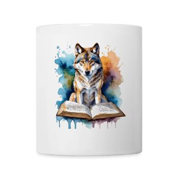 Wolf Lesen Buch Bunt Tier Design Print - Tasse - Weiß - Vorne